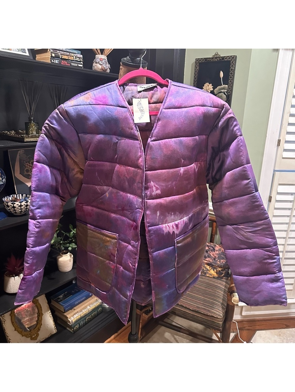 Free People X Riverside Tool & Dye Major Silk Quilted Jacket Purple One Size